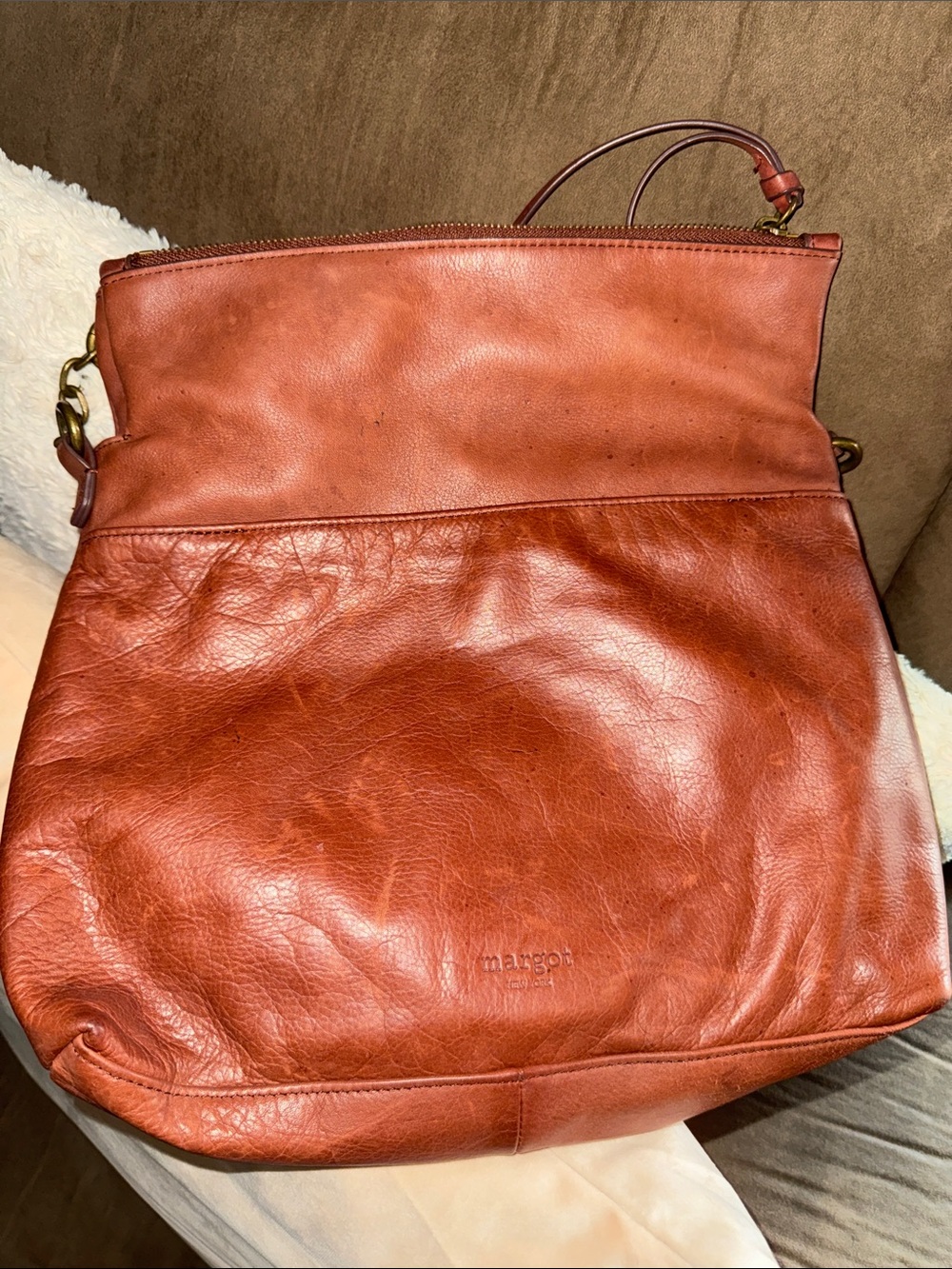 margot Leather Crossbody Bag in Rust Orange with Chain Detail - Picture 3 of 3